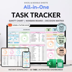 Task Tracker Spreadsheet Template Google Sheets Digital To-Do List Excel Daily Task Priority List Work Organization Team Project
