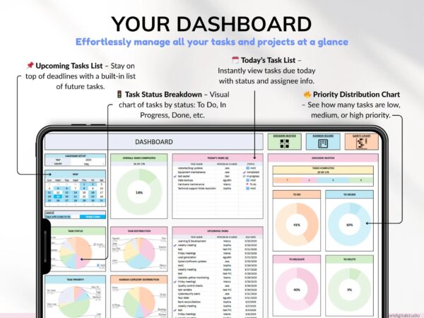 Task Tracker Spreadsheet Template Google Sheets Digital To-Do List Excel Daily Task Priority List Work Organization Team Project - Image 4