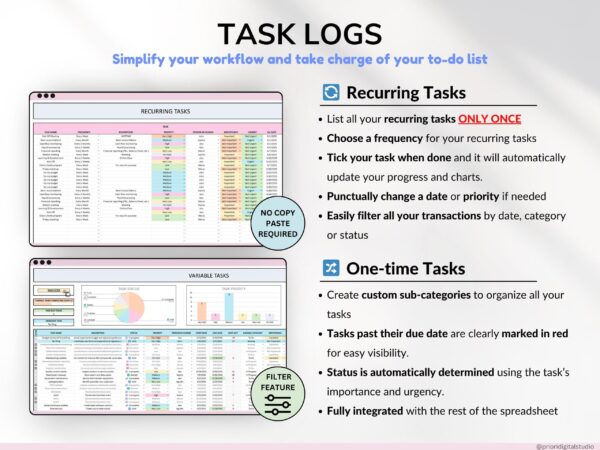 Task Tracker Spreadsheet Template Google Sheets Digital To-Do List Excel Daily Task Priority List Work Organization Team Project - Image 5