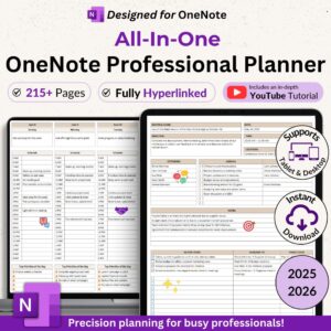 OneNote Planner 2025 2026 Professional One Note Template for Work Project Management Hyperlinked Planner Weekly Planner Organization