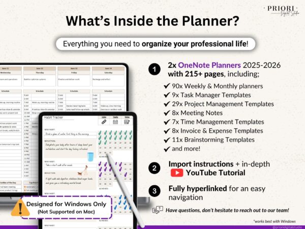 OneNote Planner 2025 2026 Professional One Note Template for Work Project Management Hyperlinked Planner Weekly Planner Organization - Image 2