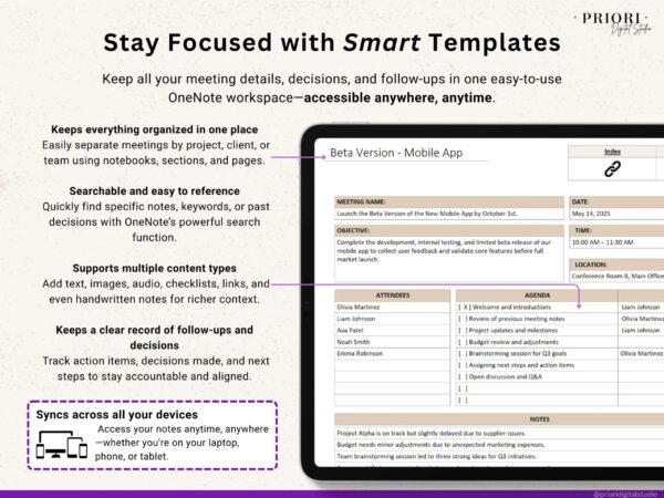OneNote Planner 2025 2026 Professional One Note Template for Work Project Management Hyperlinked Planner Weekly Planner Organization - Image 5