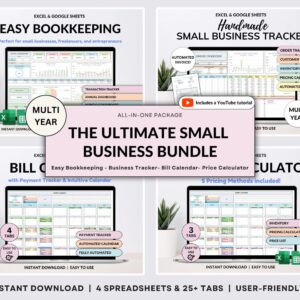 Small Business Bundle Bookkeeping Inventory Tracker Order Tracker Product Handmade Pricing Calculator Smart Bill Google Sheet Excel