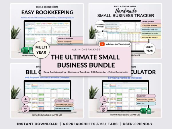 Small Business Bundle Bookkeeping Inventory Tracker Order Tracker Product Handmade Pricing Calculator Smart Bill Google Sheet Excel