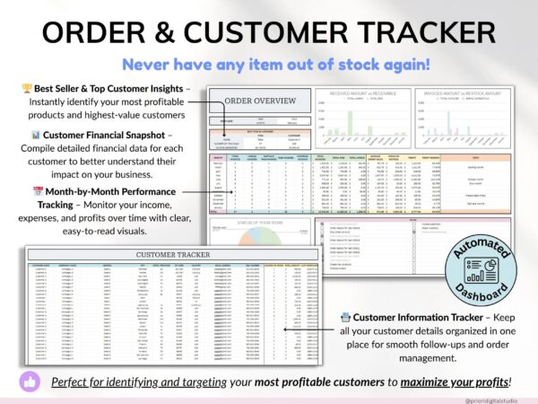 Small Business Bundle Bookkeeping Inventory Tracker Order Tracker Product Handmade Pricing Calculator Smart Bill Google Sheet Excel - Image 6