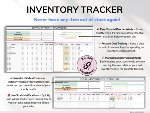 Small Business Bundle Bookkeeping Inventory Tracker Order Tracker Product Handmade Pricing Calculator Smart Bill Google Sheet Excel - Image 7