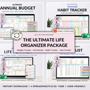 Ultimate Annual Budget Template Excel Google Sheets Budget Spreadsheet Organization Planner Life Template Habit Tracker Task Tracker