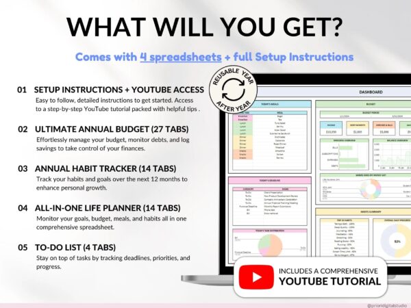 Ultimate Annual Budget Template Excel Google Sheets Budget Spreadsheet Organization Planner Life Template Habit Tracker Task Tracker - Image 2